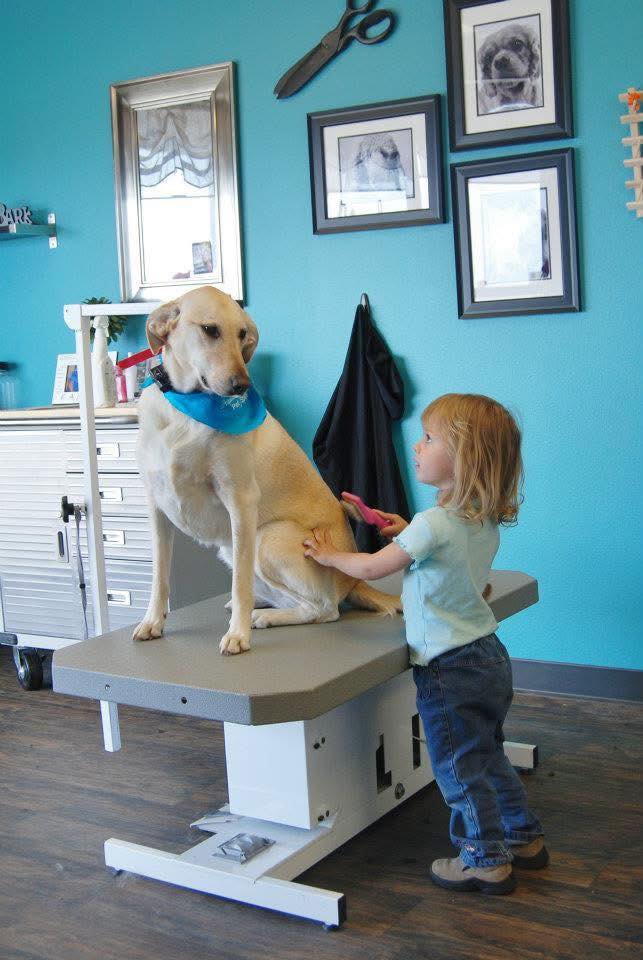 Jaedyn with her dog Goose at Colorful Paws Dog Grooming